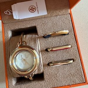 Tory Burch Gold Watch with Black and Red Straps